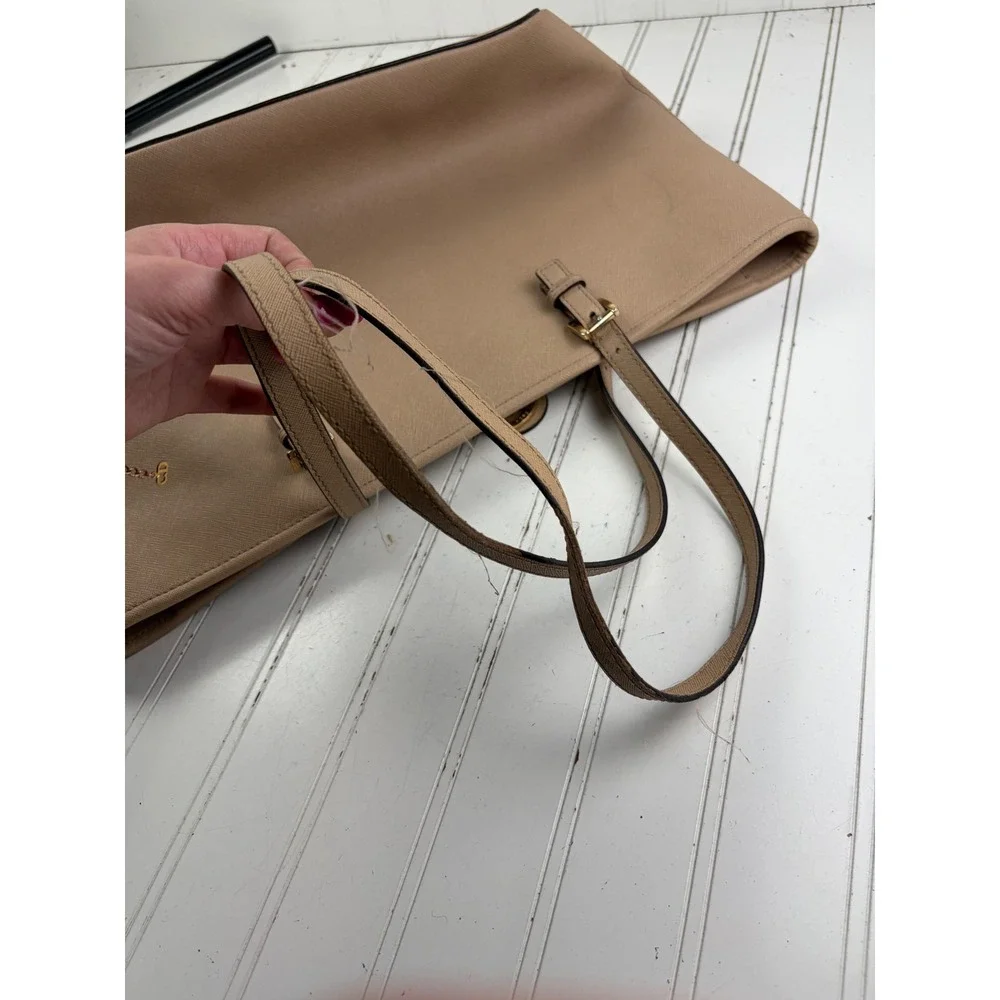 Michael Kors Vintage Jet Set Beige Saffiano Leather Tote Shoulder Bag SEE FLAW